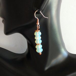 Handmade White Opalescent Beads Earrings With Copper Plated Fishhooks 2 inches